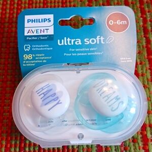Philips Avent 0-6 Month Ultra Soft Blue & White Pacifier 2 Pack NEW